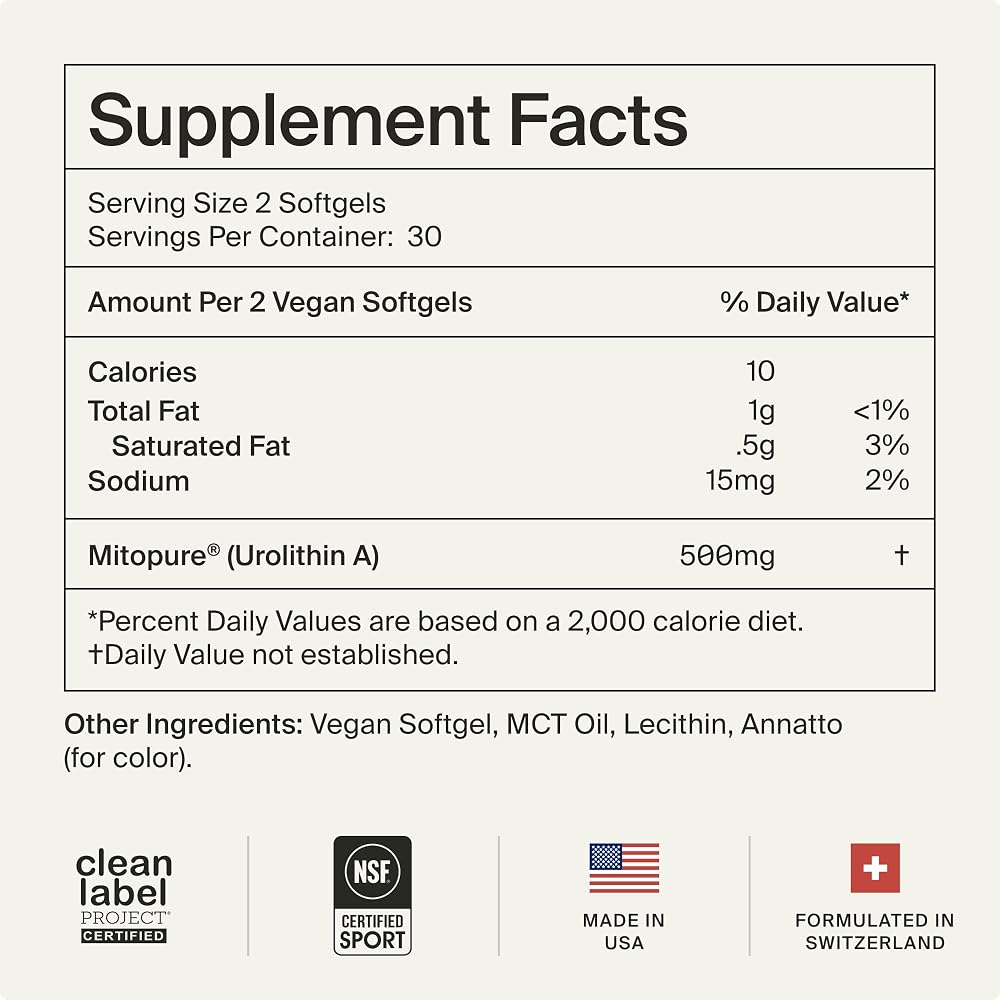 Timeline Mitopure Urolithin A Supplement Softgels - Clinically Proven Support for Healthy Aging and Cellular Renewal - Mitoceutical for Muscle Support and Longevity