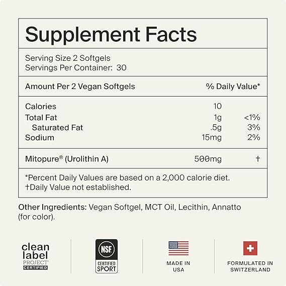 Timeline Mitopure Urolithin A Supplement Softgels - Clinically Proven Support for Healthy Aging and Cellular Renewal - Mitoceutical for Muscle Support and Longevity