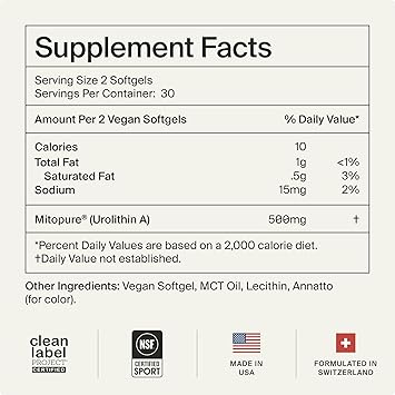 Timeline Mitopure Urolithin A Supplement Softgels - Clinically Proven Support for Healthy Aging and Cellular Renewal - Mitoceutical for Muscle Support and Longevity