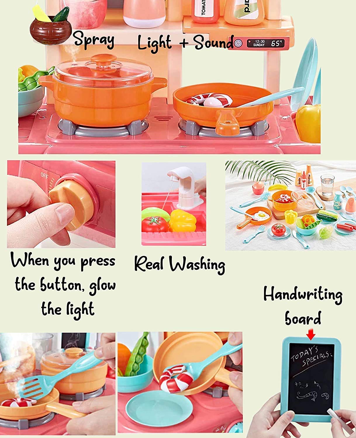 ixora Kitchen Set for Kids Girl 42-Piece Kitchen Set, Smoky, Music,Real Water Tap, Actually Fell of Kitchen for Your Kids Best Gift for Girls (42 pcs) 3