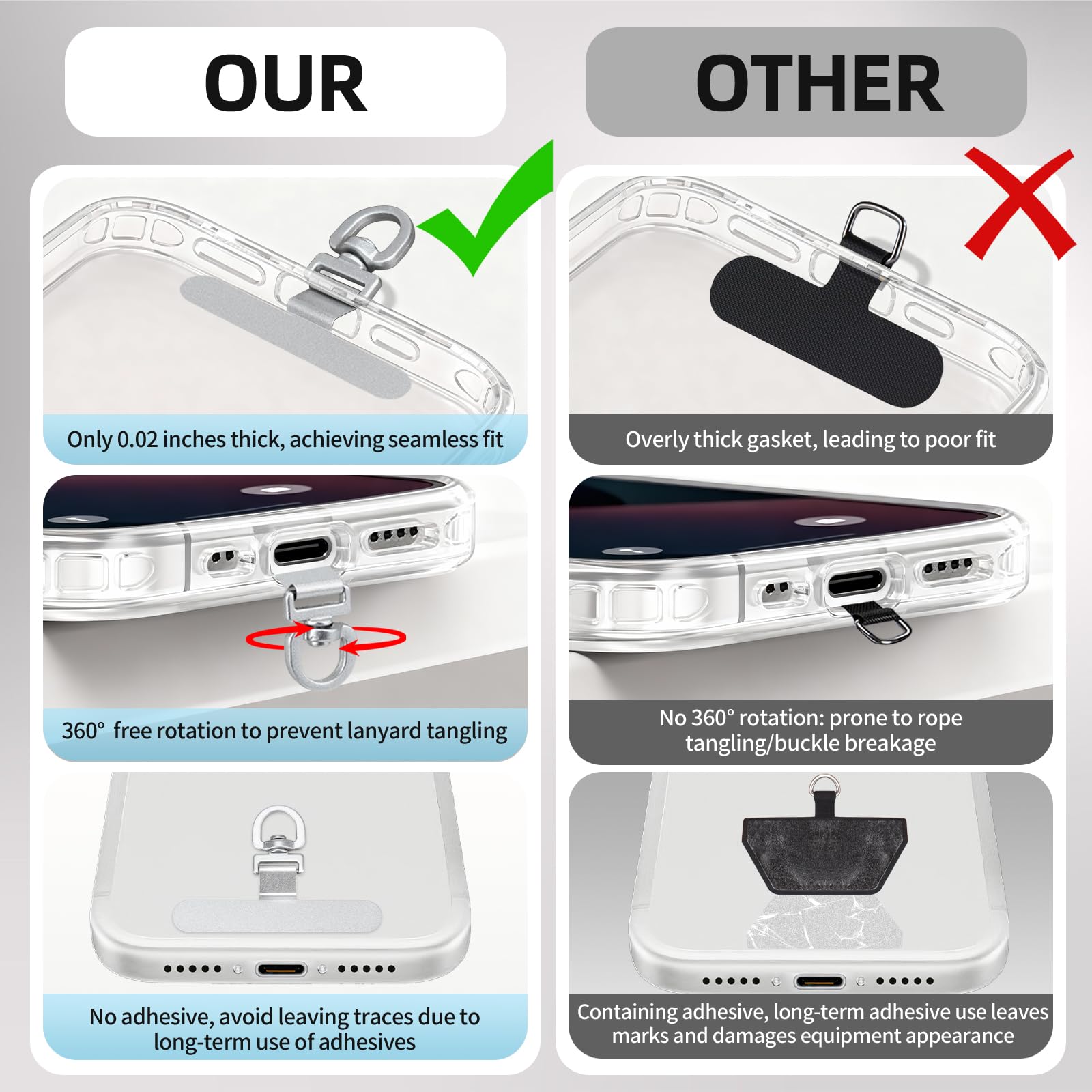 Yojaro 360° Rotating Stainless Steel Phone Tether Tab (3-Pack) - Universal for iPhone & Other Phones (Fits Wristbands/Necklaces/Crossbody Straps) - 4