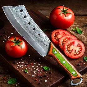 Cutelo Profissional Aço Inox Texturizado Faca de Churrasco Artesanal Cabo Ergonômico Esmeralda Full Tang Acompanha Bainha de Couro Premium