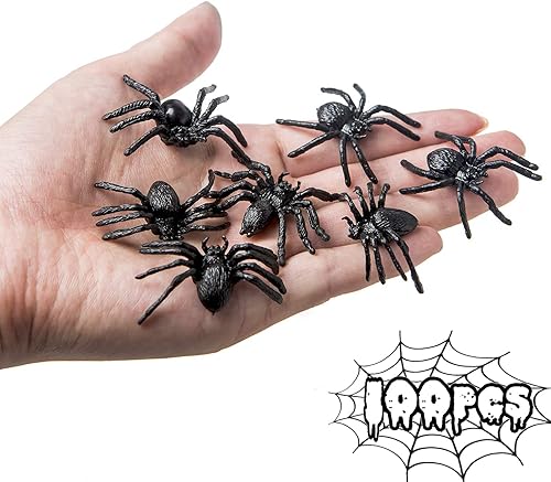BAINFE 100 arañas de plástico realistas para Halloween, arañas pequeñas, arañas falsas, broma, broma, arañas negras para decoración del hogar y