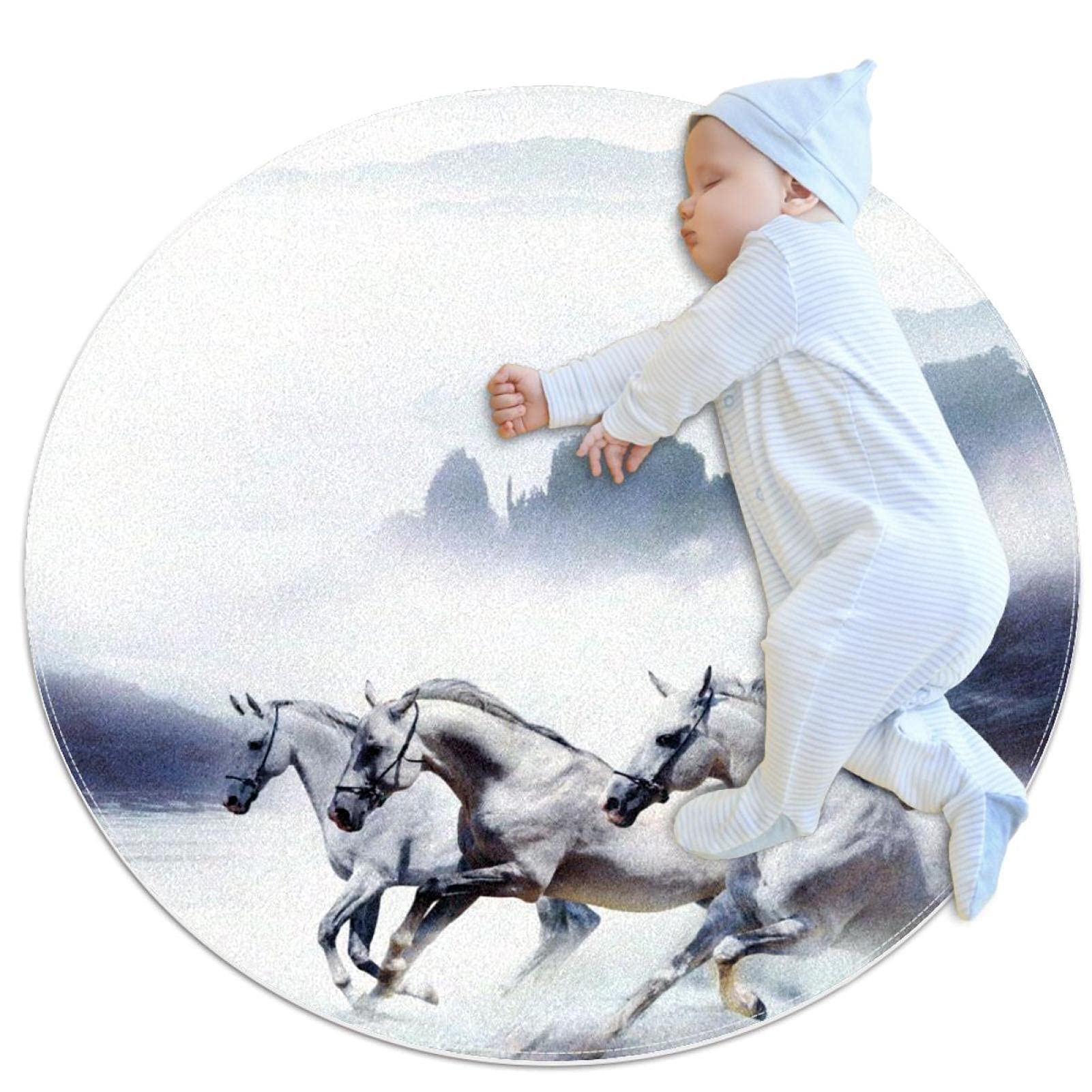 Tapis de jeu chevaux pour enfants tapis rond garçons et filles diam 80cm