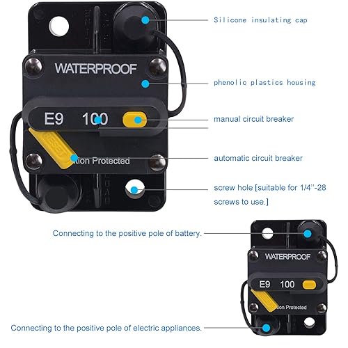 Miniatura 2 de E-Bro Disyuntor de 100 amperios con interruptor de reinicio manual, impermeable, para automóvil, barco marino (100 A)
