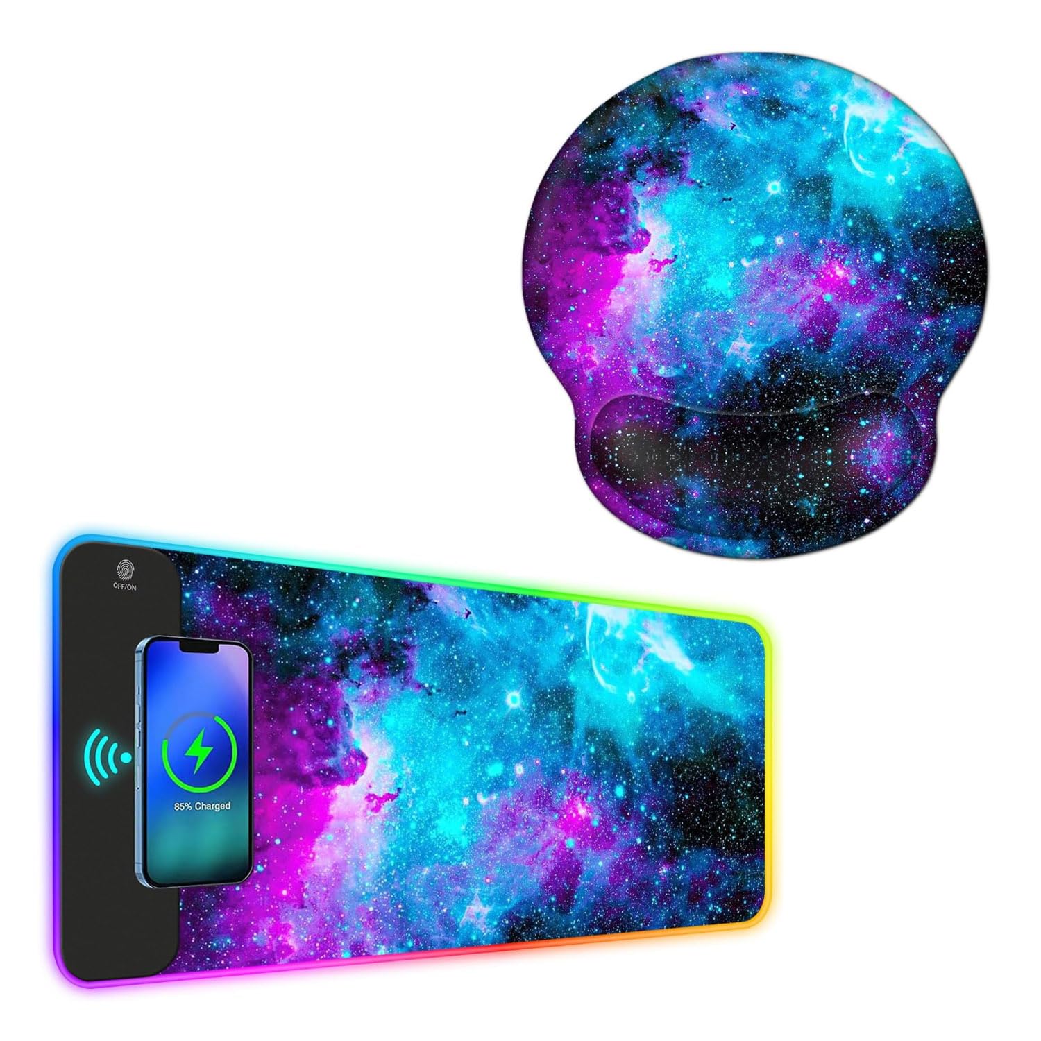 ToLuLu RGB Gaming Wireless Charging Mouse Pad, 5/7.5/10/15W 10 Light Modes LED Mouse Pad, Mouse Pad with Wrist Rest Support, Gel Cute Mouse Pads Non Slip Rubber Base Mousepad