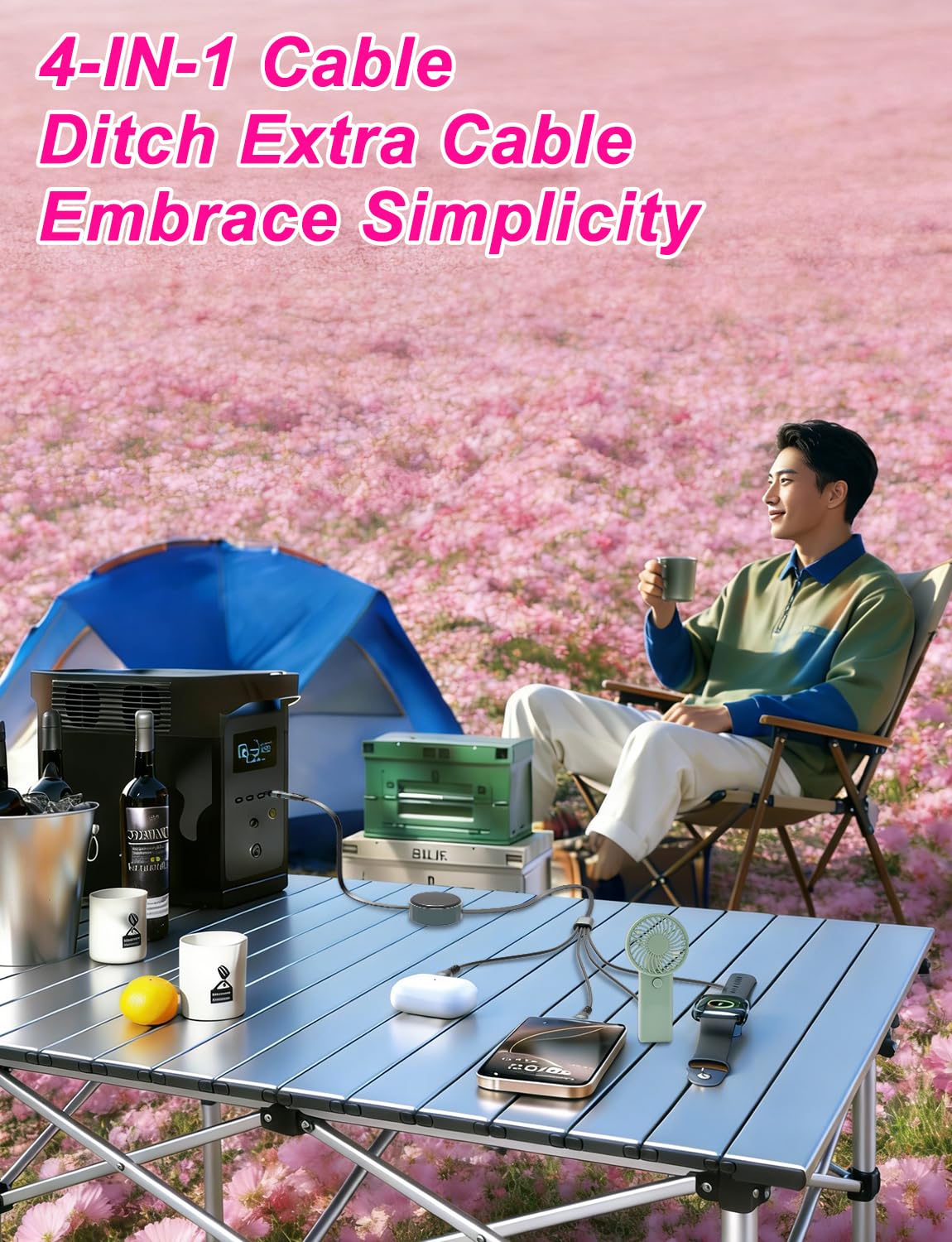 4-in-1 Retractable Charging Cable for Apple Watch - Upgraded 100W Retractable Fast Charging Cable with USB-C, Lightning, Micro USB & Apple Watch Charger, for iWatch/iPhone 17-8/Android/iPad/Laptop