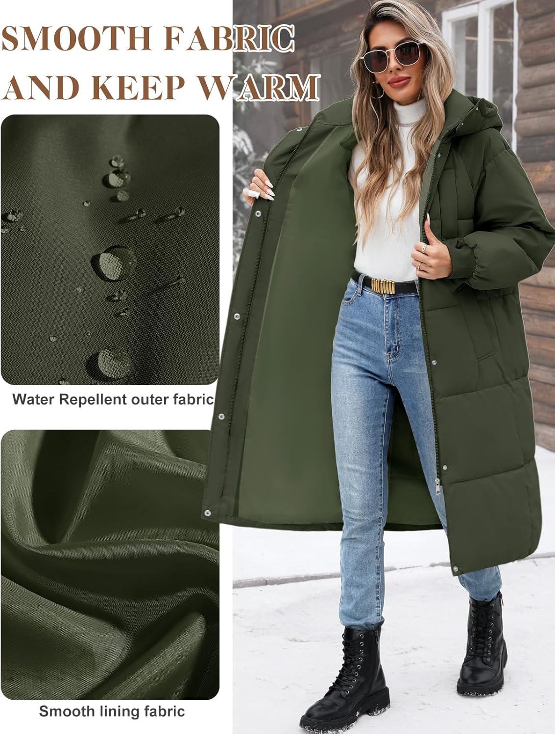 Women's Winter Jacket Long Puffer Coat Hooded Warm Parka Down Jackets Coats Zip Up Outerwear with Decorative Pockets - Image 3