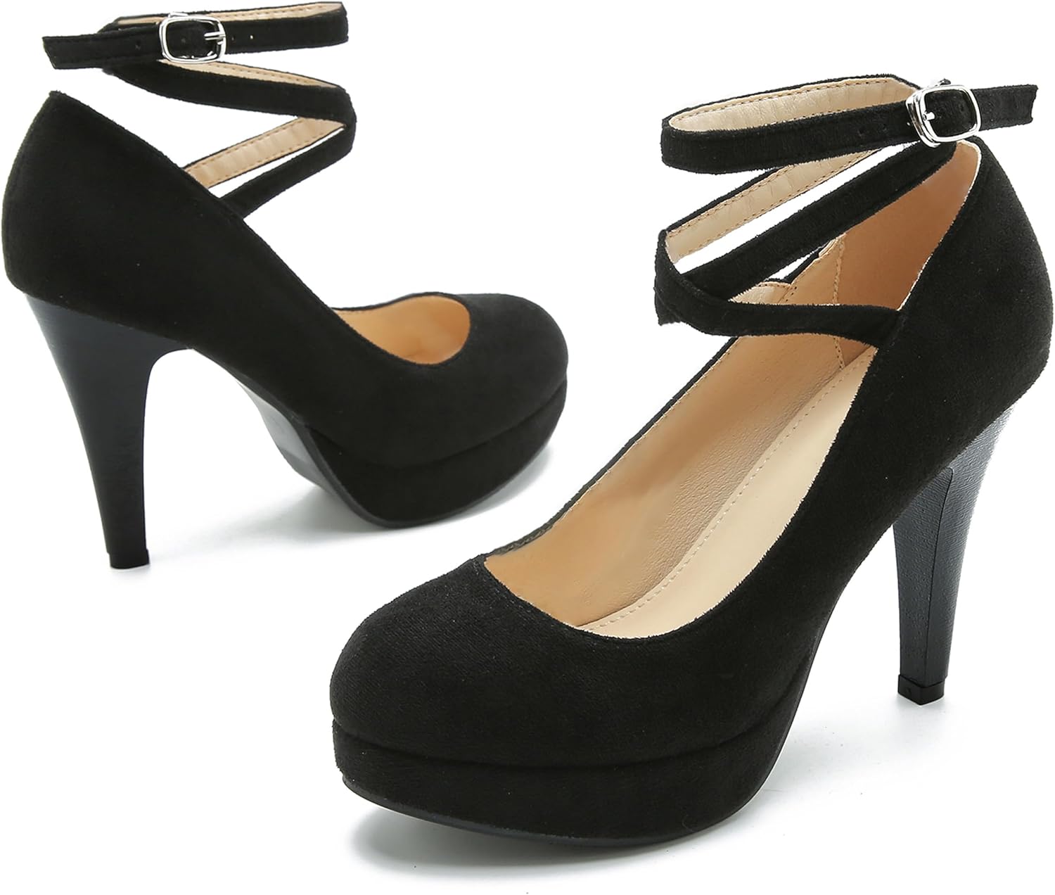 Women's Platform High Heel Pumps with Criss Cross Ankle Strap, Closed Toe, Dress Shoes - Image 7