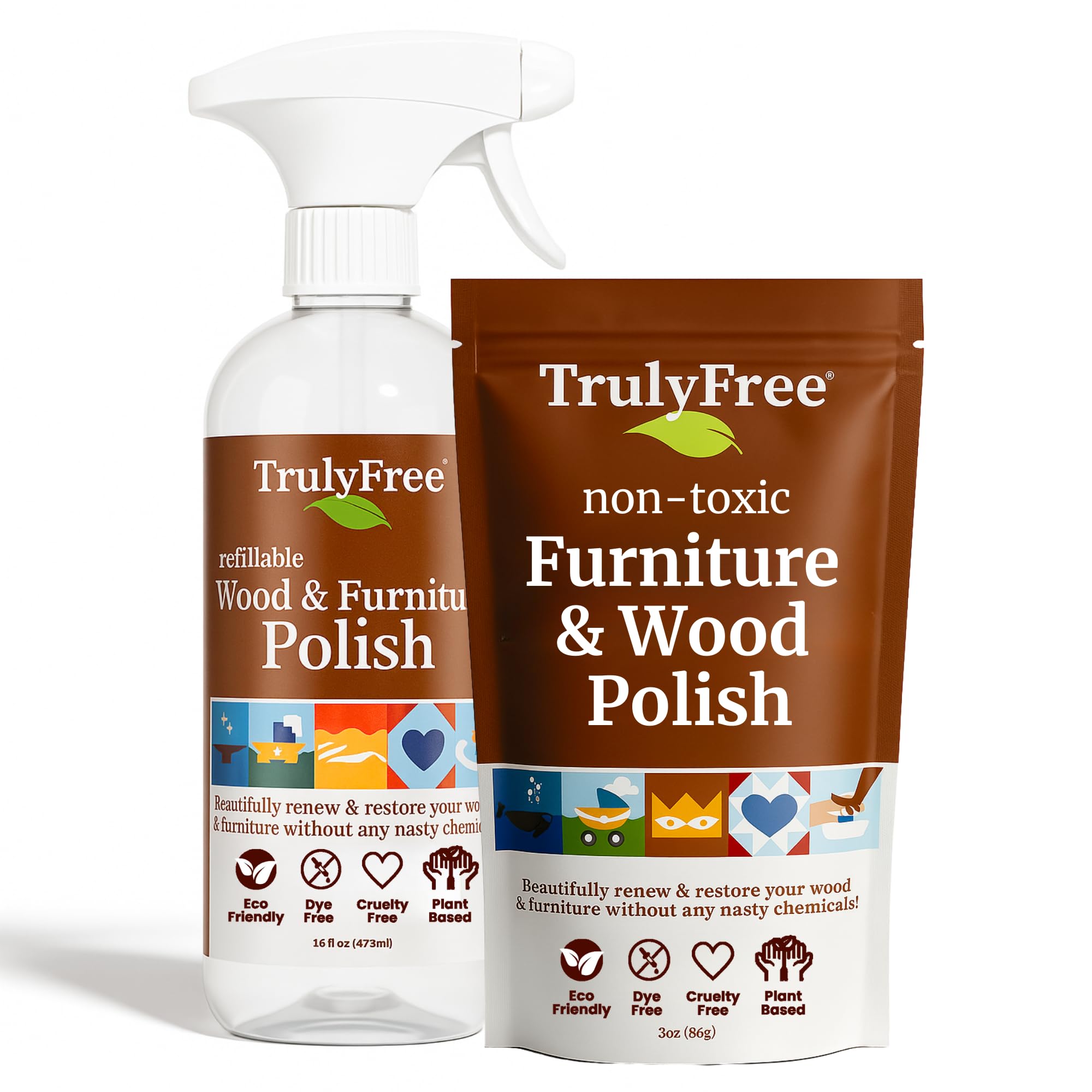 Truly Free Natural Wood Cleaner & Furniture Polish - Leather Cleaner, Vinyl, Furniture & Wood Polish, Helps Remove Water Stain, Unscented - Includes: