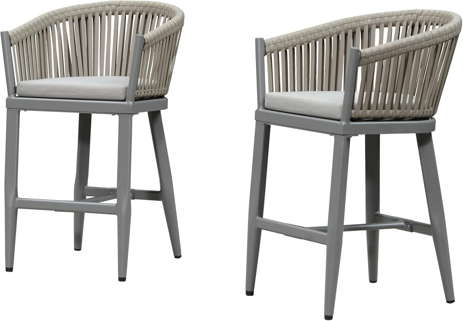 PURPLE LEAF Outdoor Counter Height Bar Stools Set of 4 Patio Metal Modern Wicker Bar Chairs Woven Aluminum Barstools with Back and Cushions for Balcony Garden Indoor Kitchen Poolside Light Gray