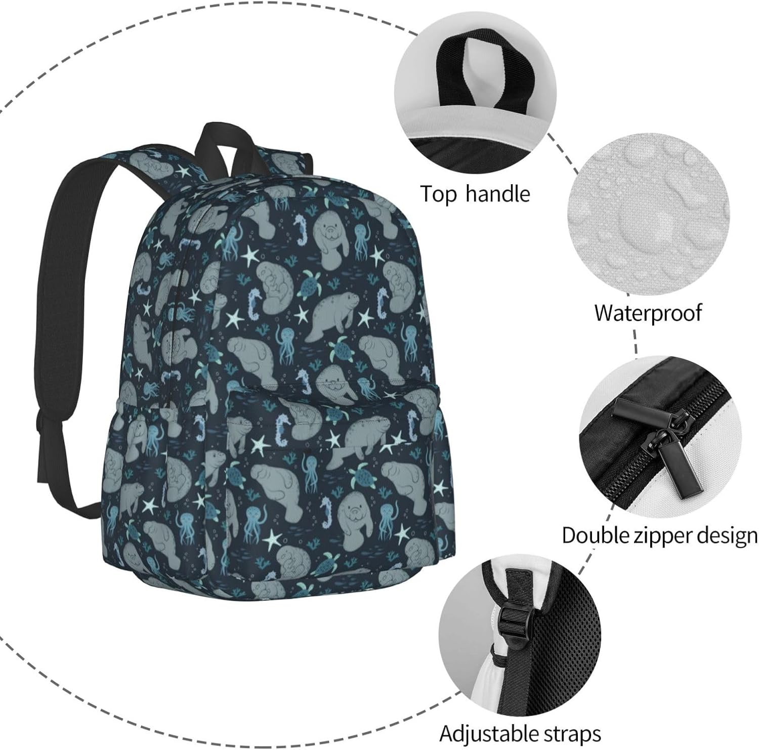 Manatees Backpack Travel Backpack for Women Men Work Laptop backpacks Carry on Backpack Computer Backpack Casual Daypack for Hiking Camping Climbing Gifts