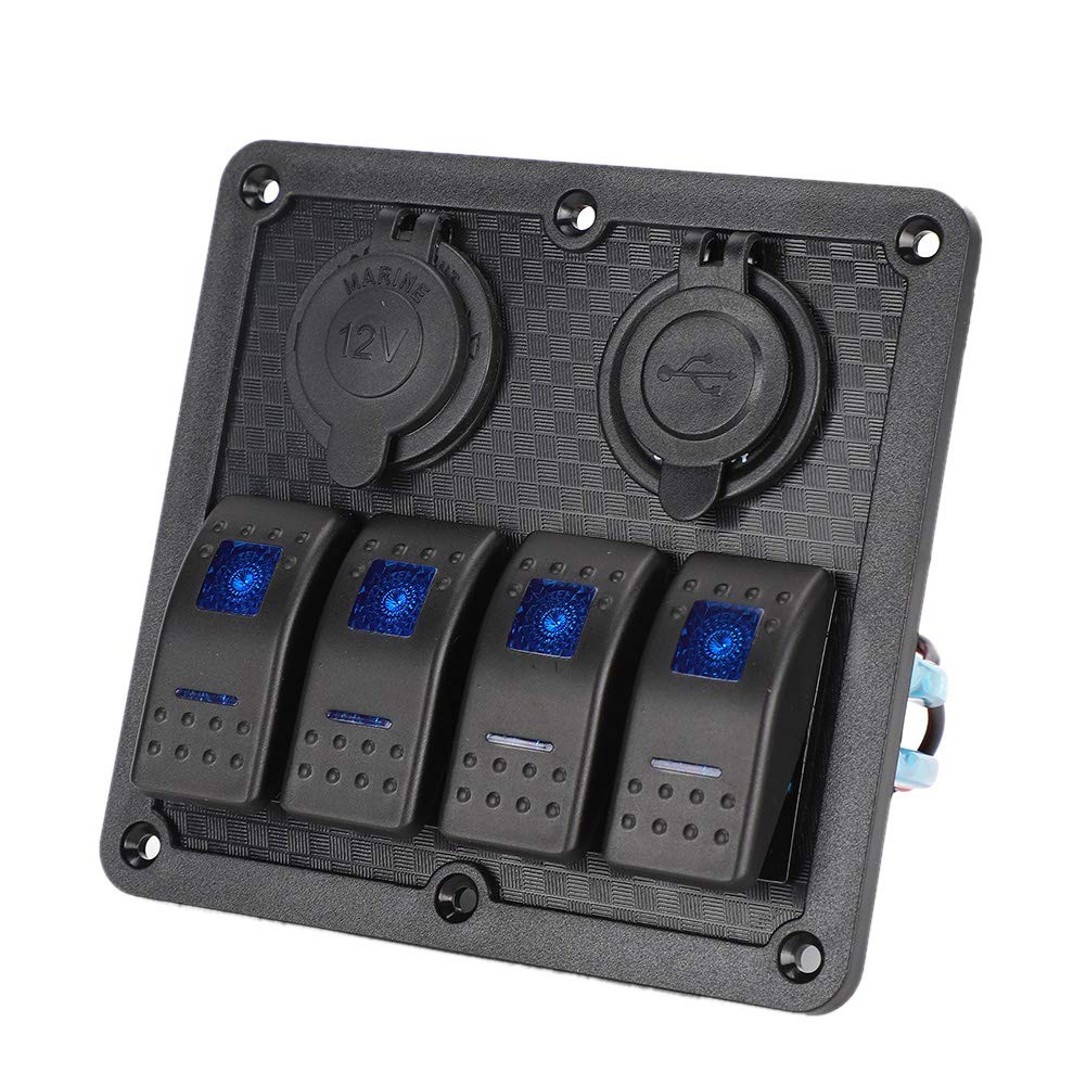 Pannello interruttori a bilanciere 12V 24V 4 gang IP65 impermeabile con presa accendisigari 2 USB per barca auto Pannello interruttori a bilanciere Interruttore a bilanciere a 4 gang IP65 Imperme N5o7