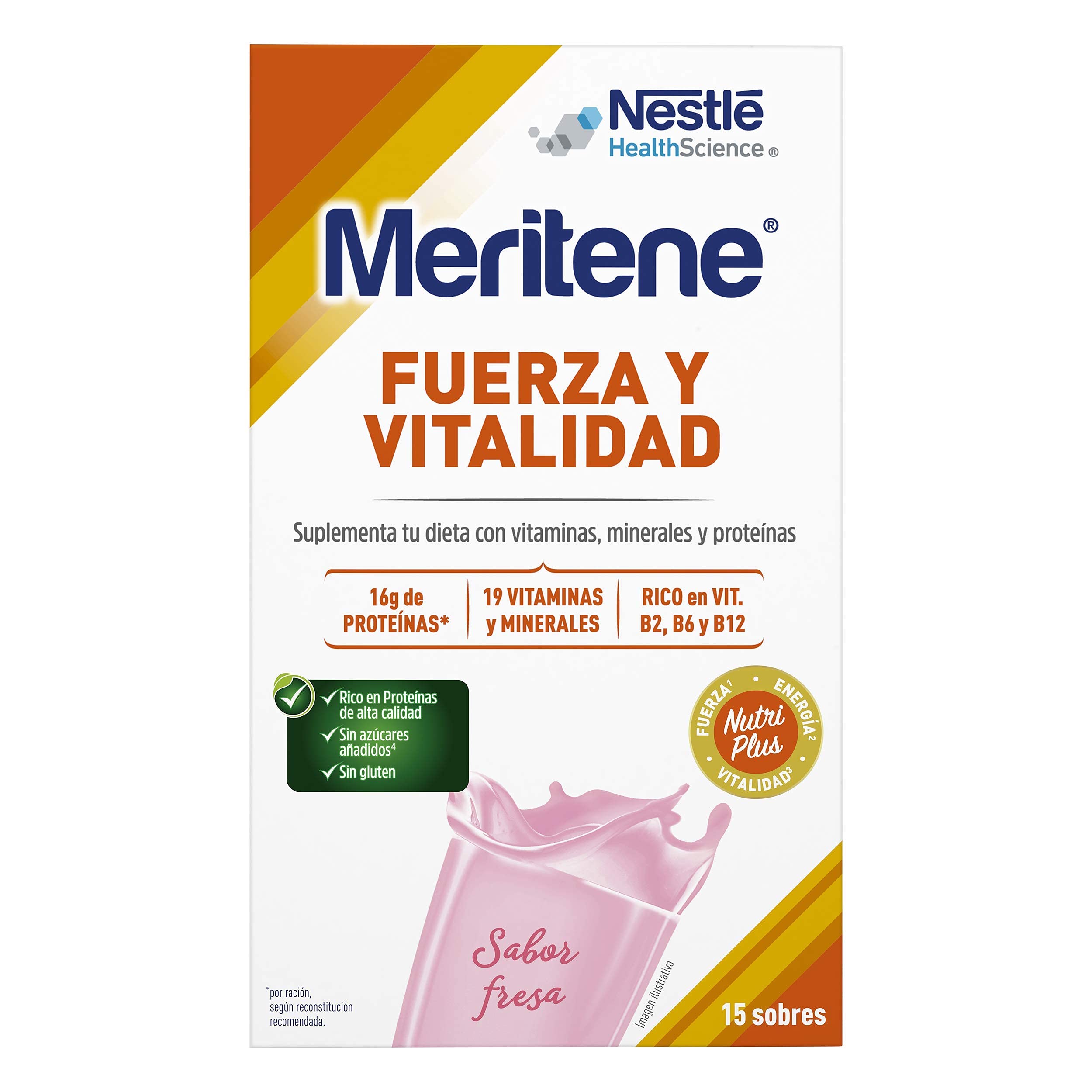 Meritene® FUERZA Y VITALIDAD Batidos - Suplementa tu nutrición y mantén tu sistema inmune con vitaminas, minerales y proteínas - Vainilla, Chocolate, Fresa y Café Decaf – 4 packs x 15 sobres x 30g