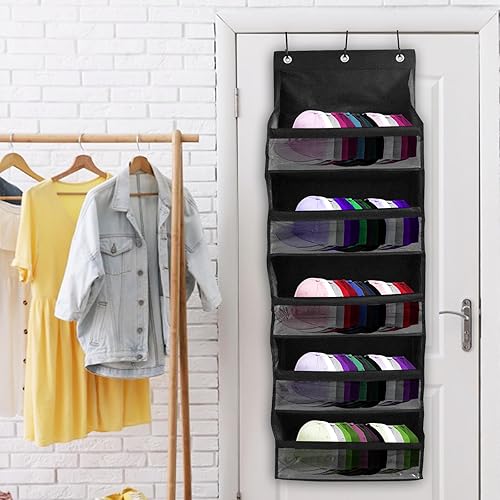 Miniatura 8 de Percheros para sombreros de puerta para gorras de béisbol, organizador de sombreros con bolsillos profundos para armario o pared para 72 sombreros,