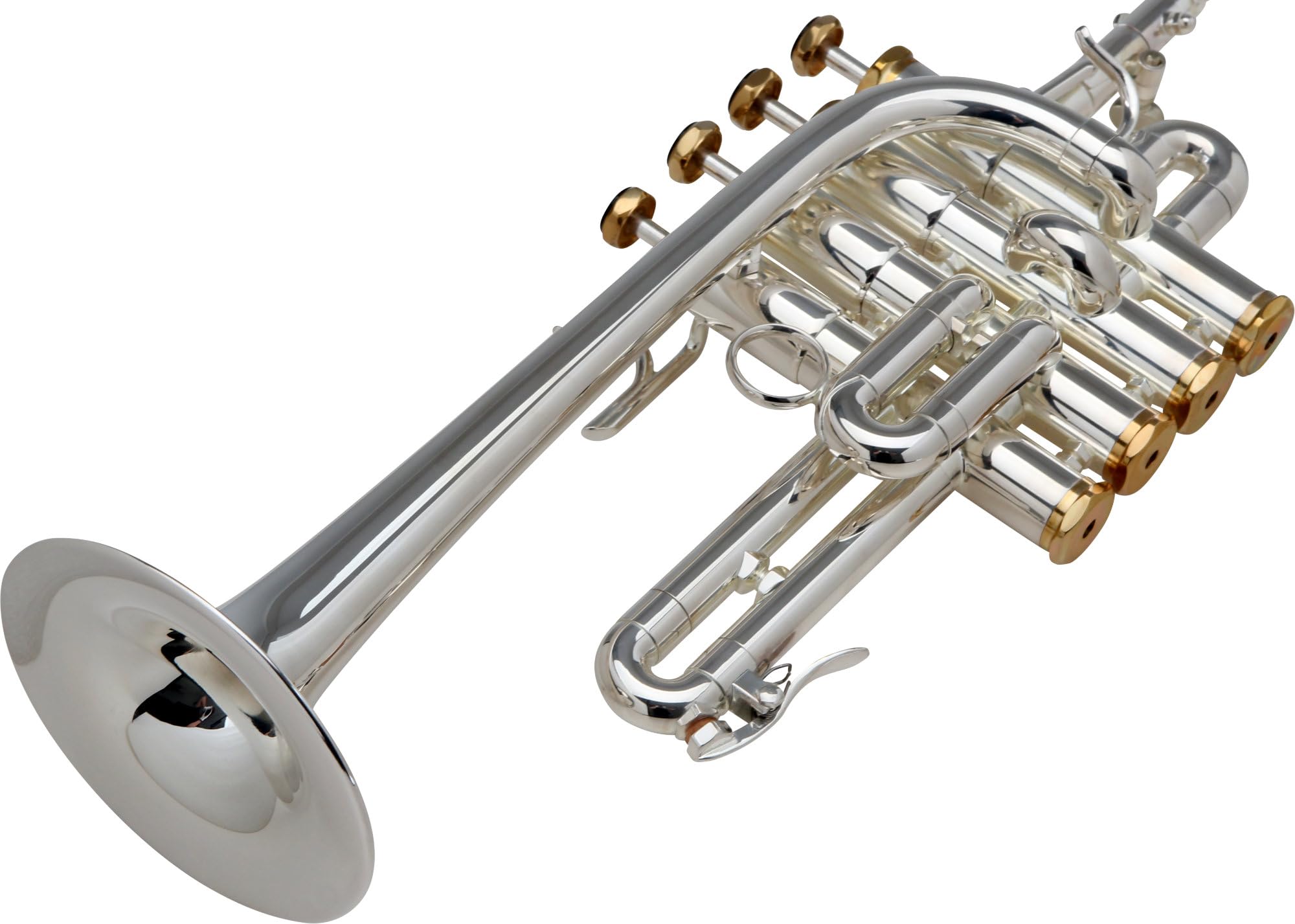 PT-910S Piccolotrompete (Bohrung: 11,8mm, Schallbecher: 105mm, lange Bauform, hexagonale, versilberte Kappen, mit A-Stift, Mundstück und Leichtkoffer) silber