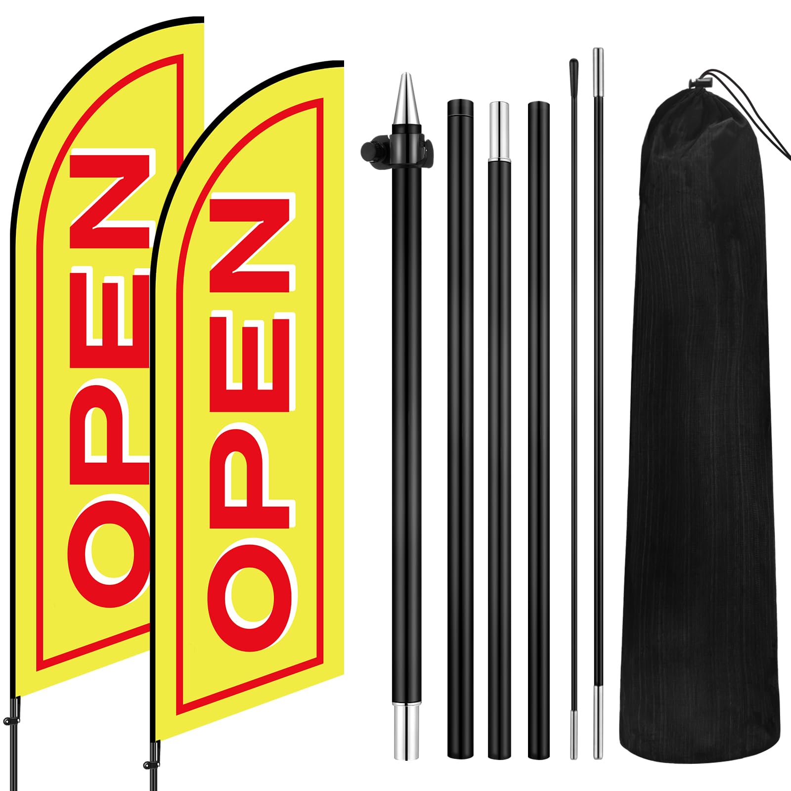 Buryeah 2 Sets Open Feather Flag, 7 ft Open Flag for Businesses with Pole and Ground Stake, Swooper Flags Advertising Feather Banner for Outside Businesses(Lively)