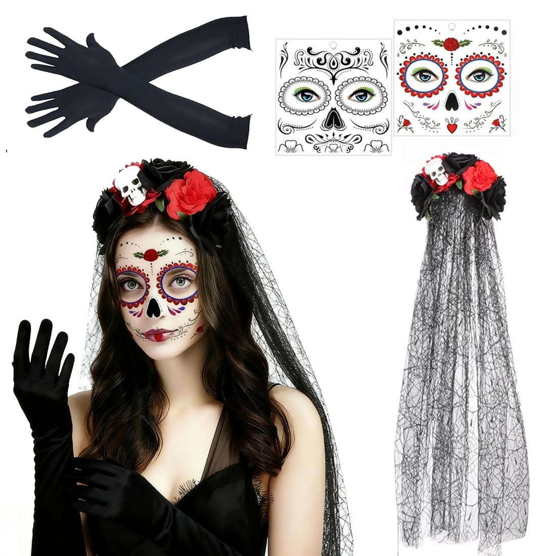 Fascia Per Capelli Con Fiore E Teschio Per Halloween Dia De Muertos - Copricapo Cosplay Con Piume, Decorazione Teschio Per Donna
