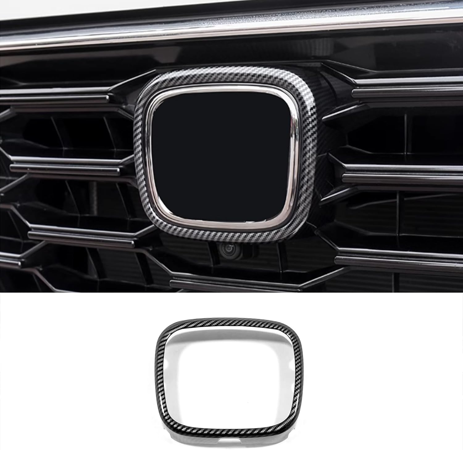 Car Accessories Fit For Honda CR-V CRV 2023 2024 2025 2026 Not Fit Crv Hybrid Car Front Grille Logo Frame Cover Decoration Trim (Carbon Fiber Style) 1PCS ABS