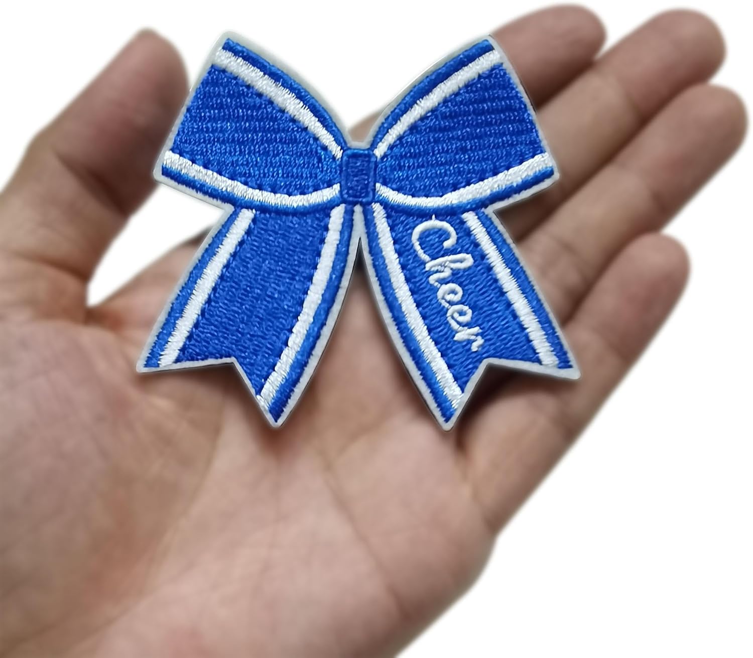 12pcs Game Day Cheer Girl Bow Iron On Embroidered Patches Appliques Machine Embroidery Needlecraft Sewing Kids Girls Boys DIY 3"x2.5" (Blue)