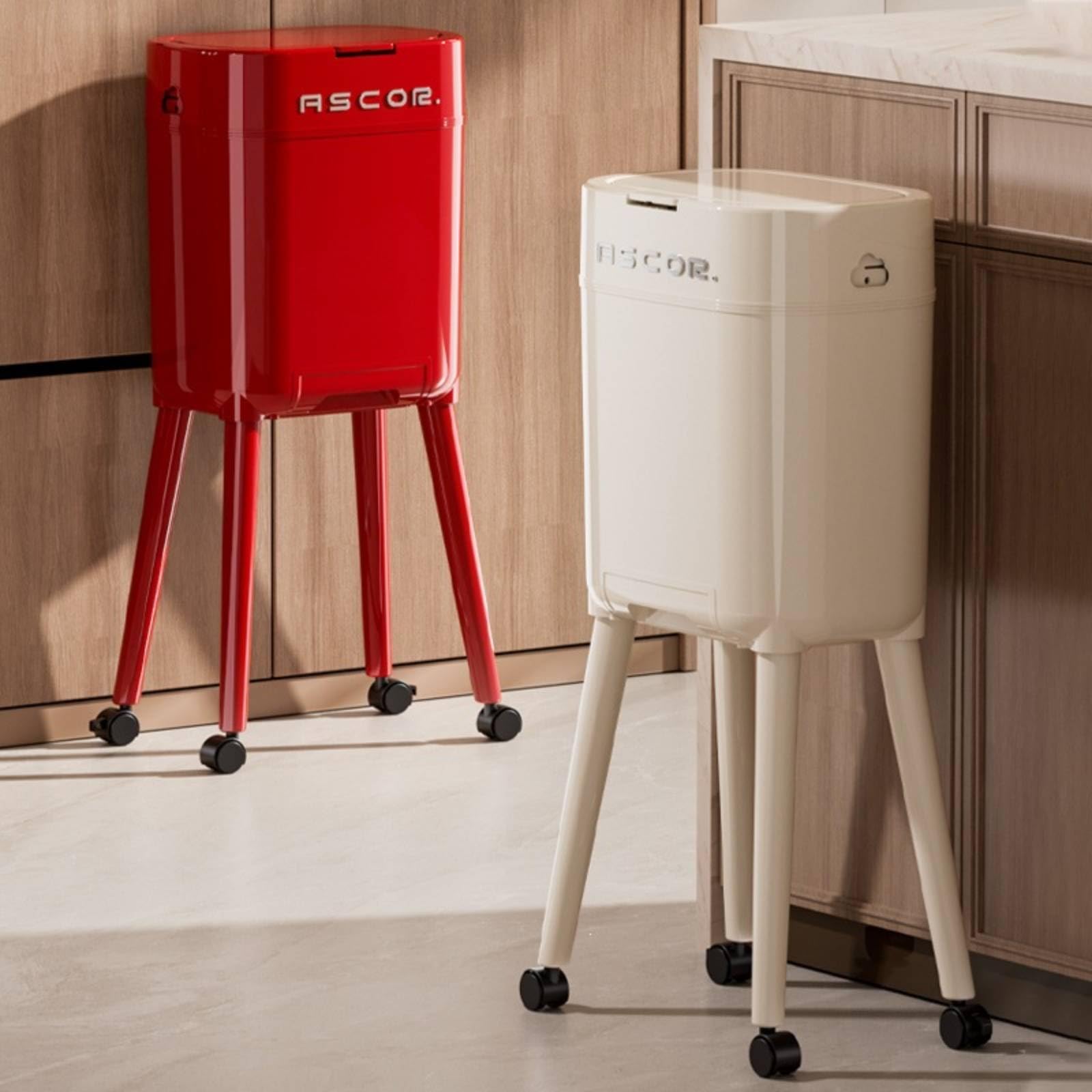 Baoblaze Cestino da Cucina Pattumiera Contenitore Rifiuti Bidone Immondizia con Coperchio Apri E Chiudi a Tocco Ruote Universali Cassetto per Sacchi Secchio, White