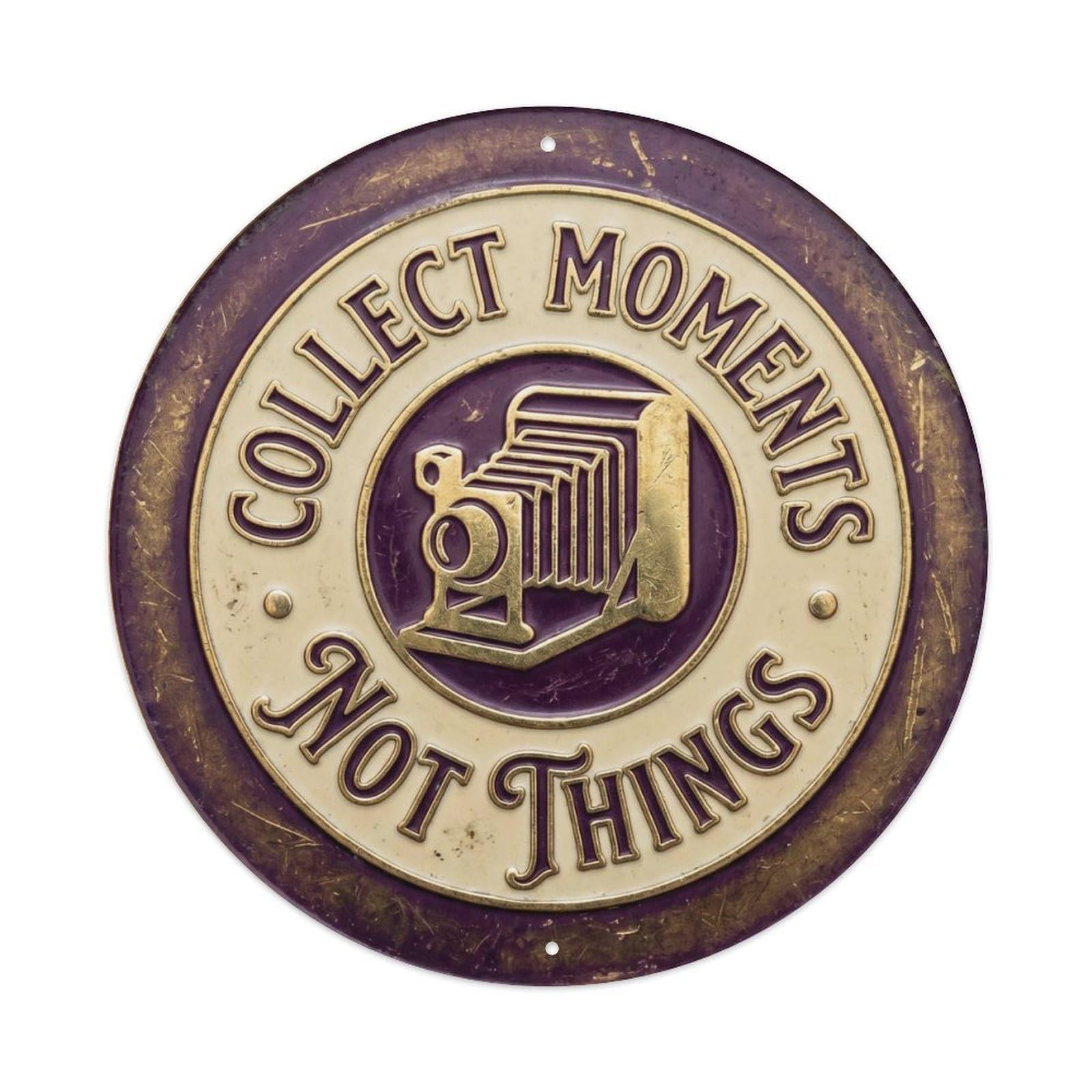 Collect Moments Not Things Classic Bedroom Accessory Retro Slogans Metal Tin Sign Plaque Wall Decor for Cafe, Club Bar, Office, Home Garden Round Metal Poster 8x8Inch