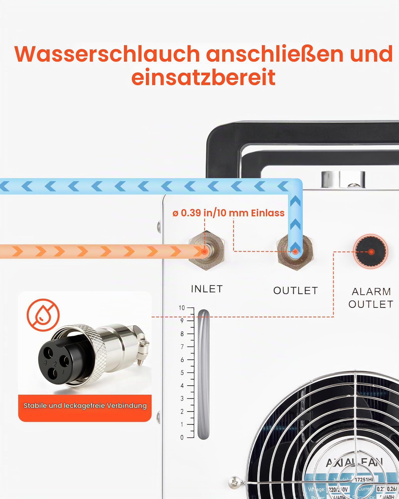 VEVOR Industrieller Wasserkühler CW-3000, luftgekühltes Kühlsystem mit 9-L-Tank, 10 L/min Durchfluss, Kühlgerät mit Hochgeschwindigkeitslüfter, für Lasergravur-&-schneidmaschinen