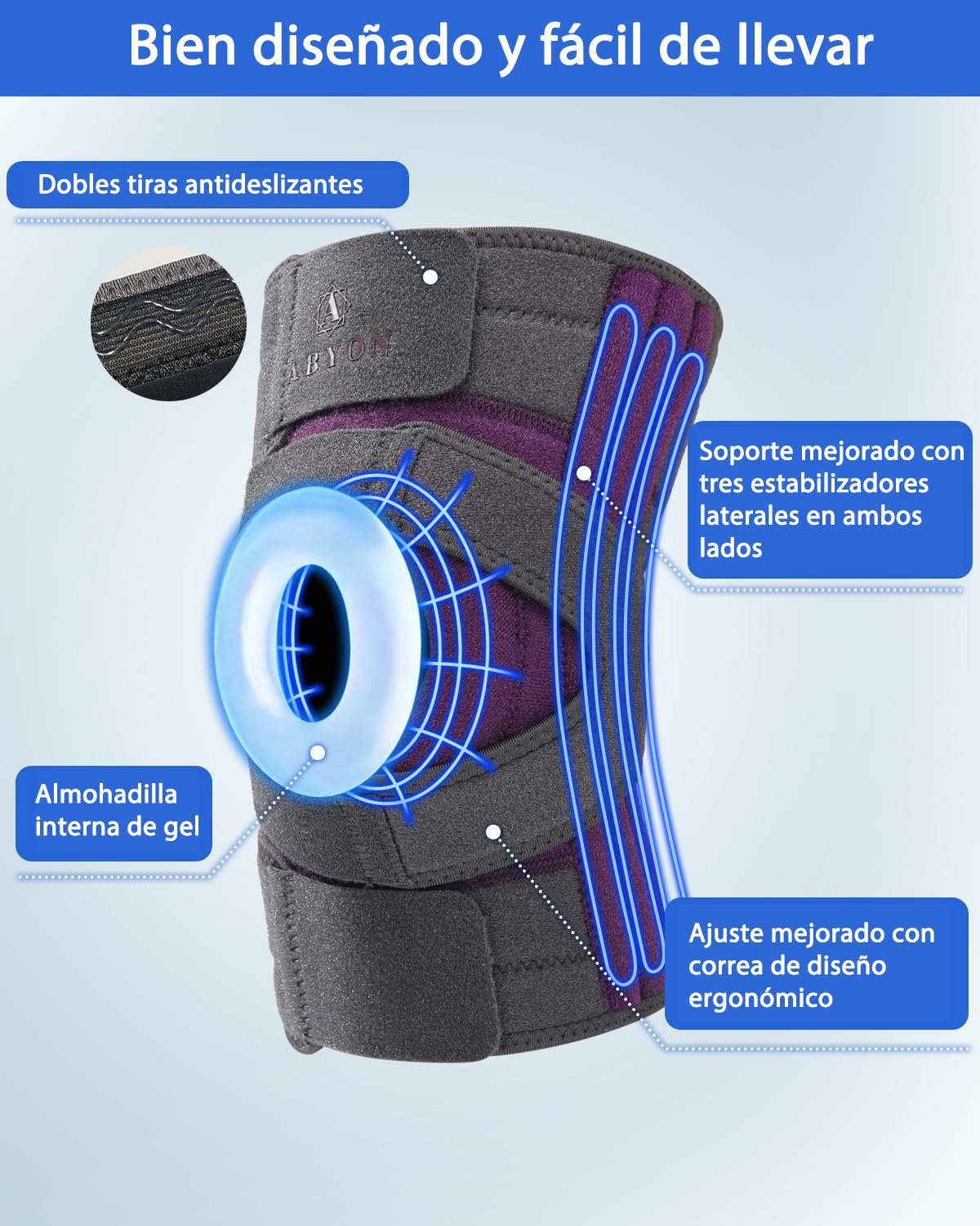 ABYON Rodillera para hombres y mujeres, artritis, desgarro de menisco, LCA, con triple estabilizador lateral y correa ajustable 360° para máximo soporte y recuperación rápida
