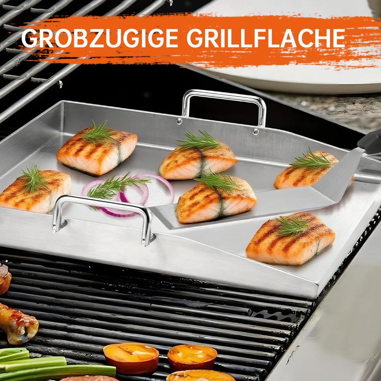 Plaque de cuisson en acier inoxydable - 40 x 30 cm - Épaisseur : 4 mm - Avec poignée amovible - Plaque de cuisson pour barbecue à gaz, barbecue à charbon et hamburgers - Plaques de cuisson