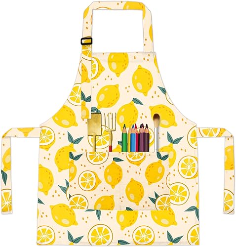 Vista 32 de BeeGreen Delantales de cocina para niños con correa ajustable, con bolsillo frontal para niños pequeños, pintores, artistas horneados negro