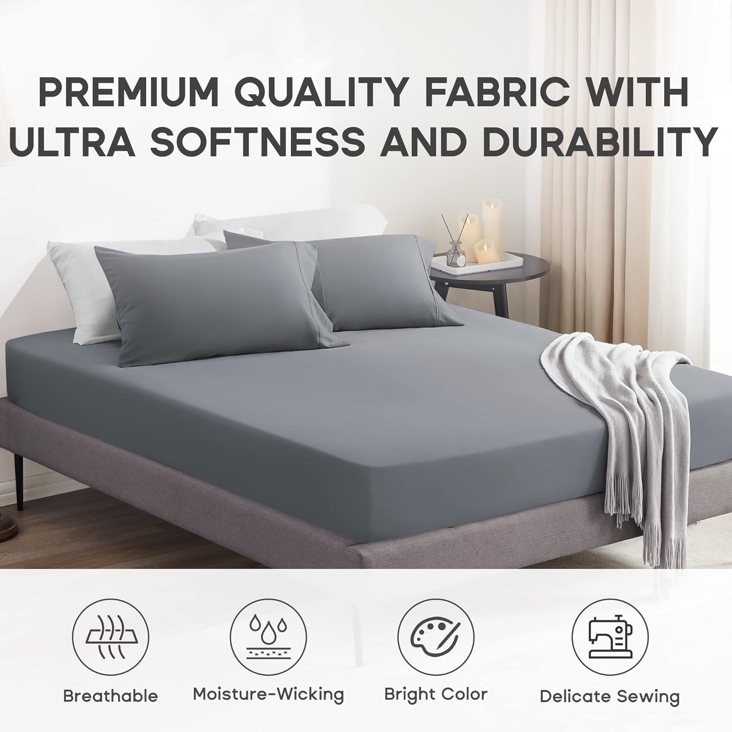 Sonive 2-Pack King Fitted Sheets, Deep Pocket Sheets up to 16", Super Soft Brushed Microfiber Fitted Sheet Easy Care Shrinkage and Fade Resistant for All Season Grey