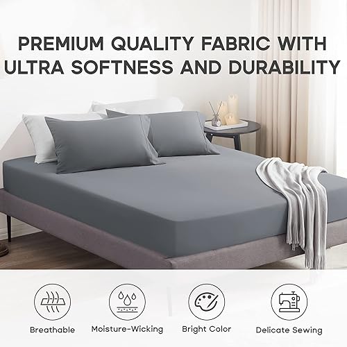 Miniatura 2 de Sonive Paquete de 2 sábanas bajeras tamaño King, sábanas de bolsillo profundo de hasta 16 pulgadas, sábana bajera de microfibra cepillada súper