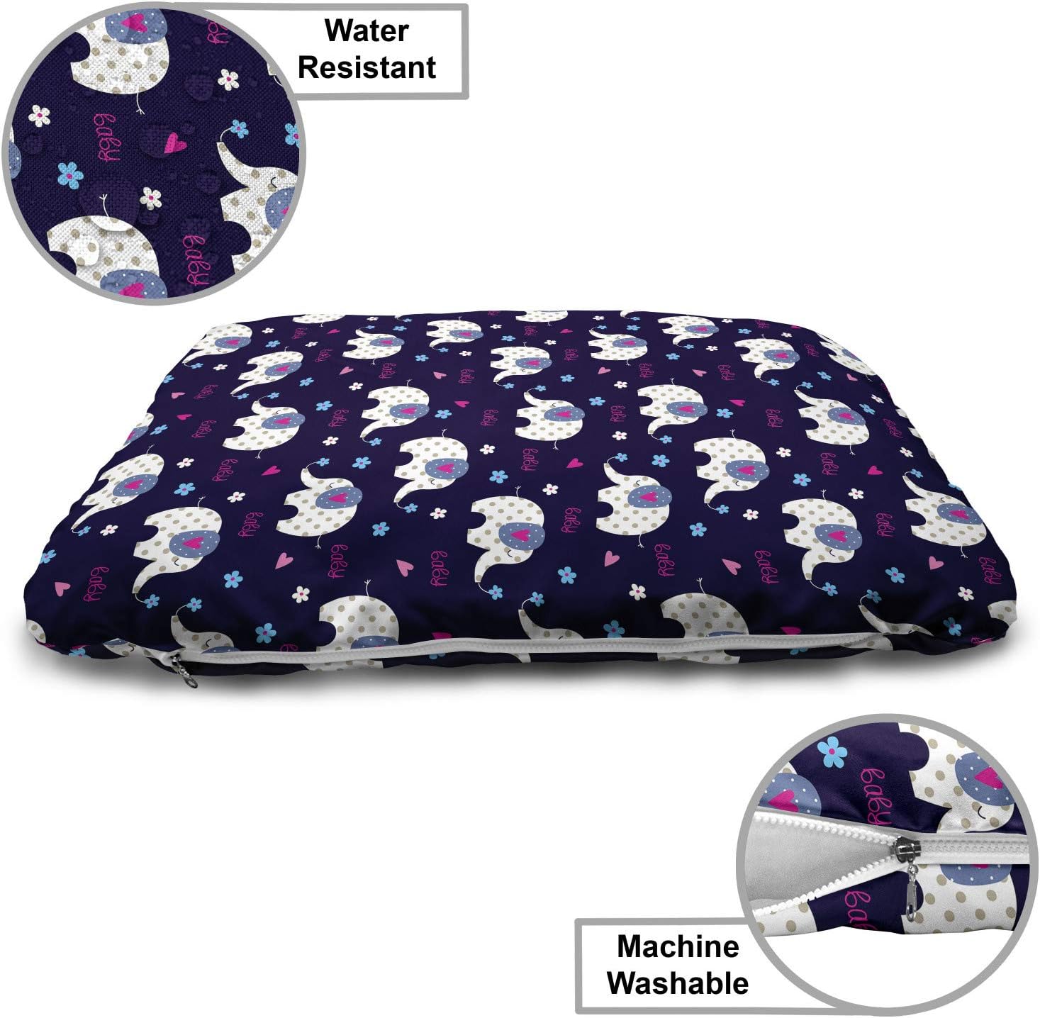 review Lunarable Animal Pet Bed, Animal with Polka Dots Hearts and Daisy Blossoms Pattern, Chew Resistant Pad for Dogs and Cats Cushion with Removable Cover, 24