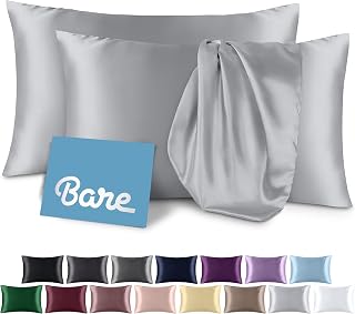 Bare Home Satin Pillowcases for Hair and Skin - 2 Pack Standard (20x26) - Luxury Pillowcases - Envelope Enclosure - Soft and Smooth Satin - Breathable - Similar to Silk (Silver Grey, 2 Pack)