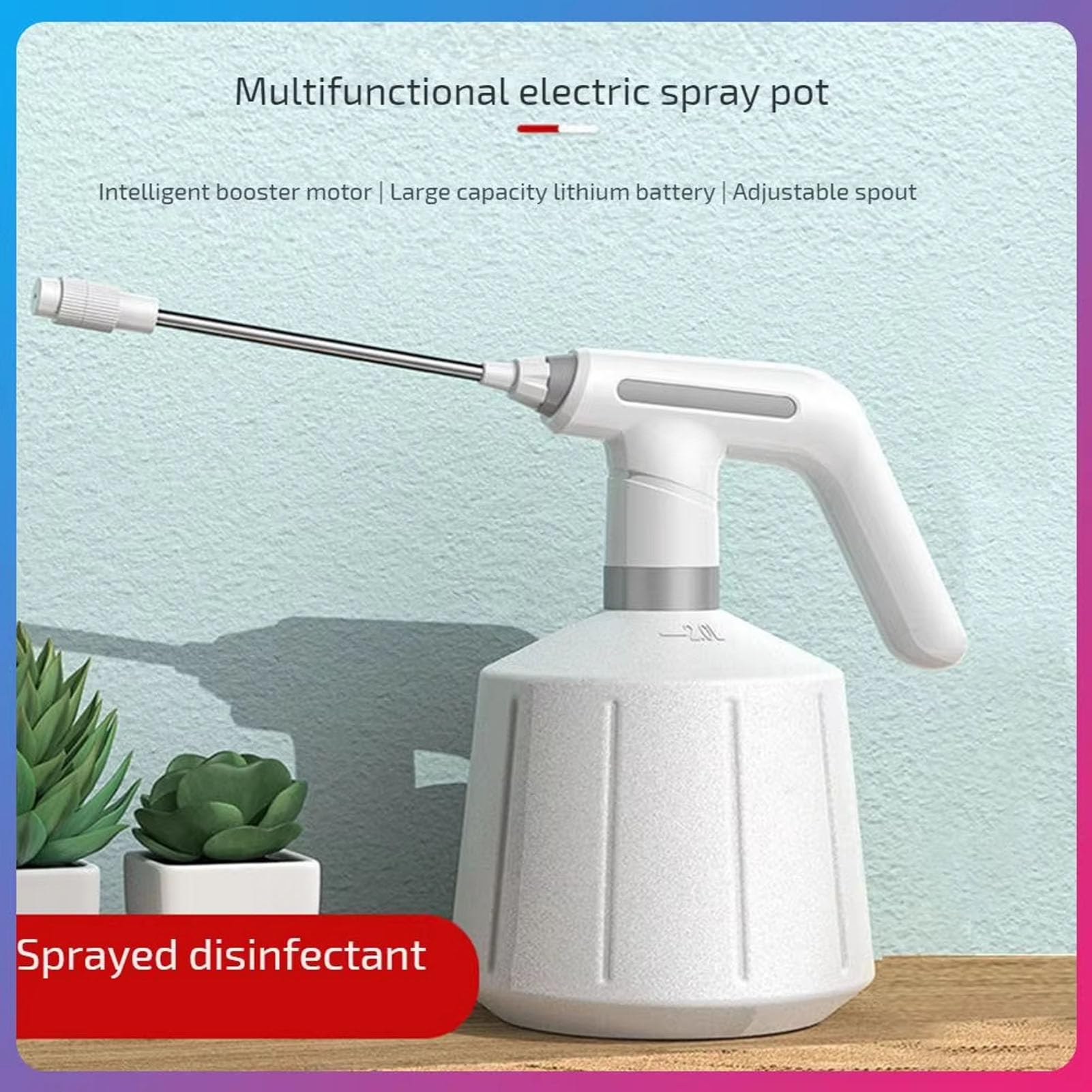 Wiederaufladbare Power-Sprühflasche, Feiner Nebel, Verstellbares Düsendesign, Auslaufsicher, 1,5 L, Automatischer Pflanzensprüher mit Verlängertem Stab für die Hausreinigung
