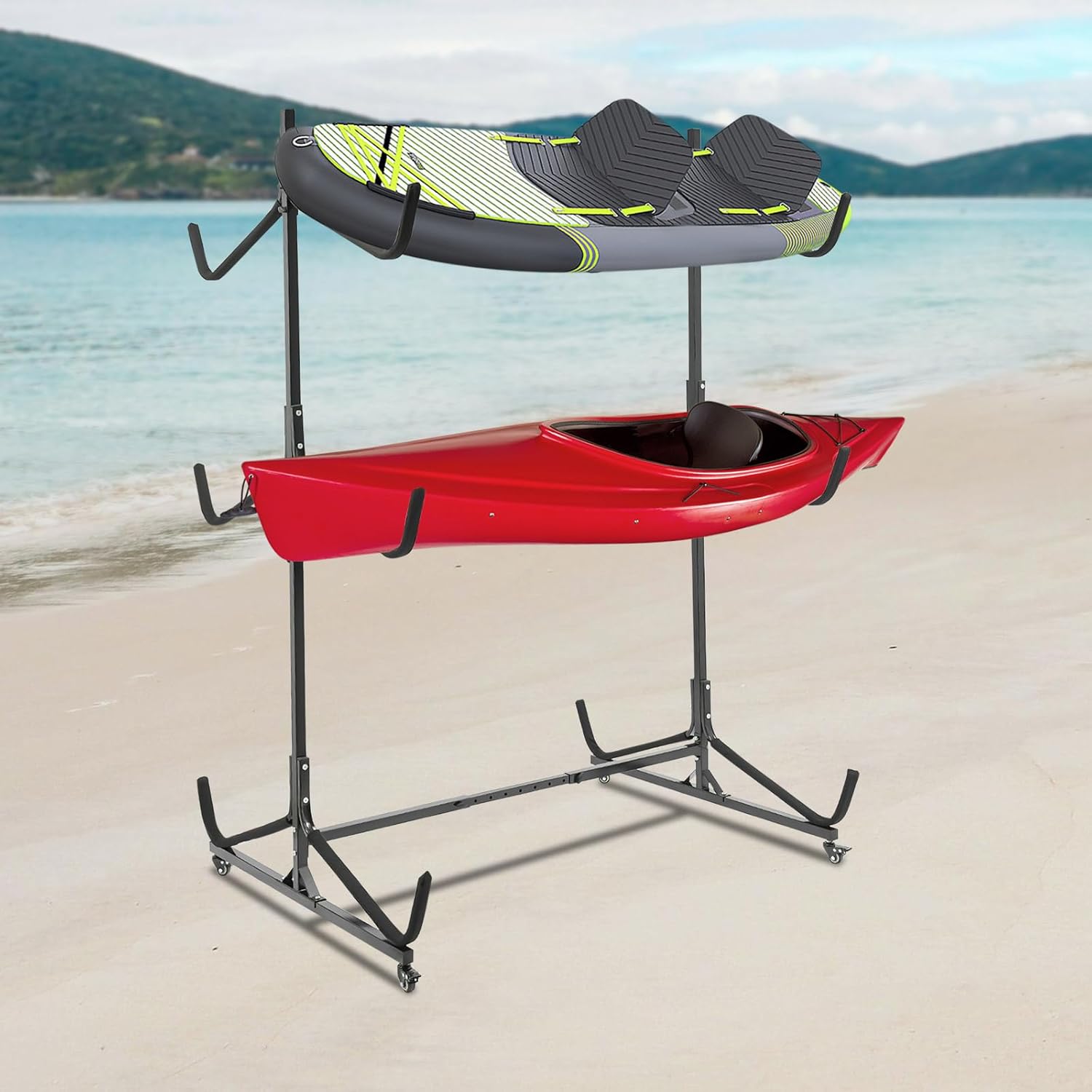 Kayak Storage Rack with Lockable casters,Holds 6 Kayaks Canoe Paddleboard, Thickened Heavy Duty Kayak Stand, for Indoor, Outdoor, Garage, shed, Marina Kayak Storage Racks