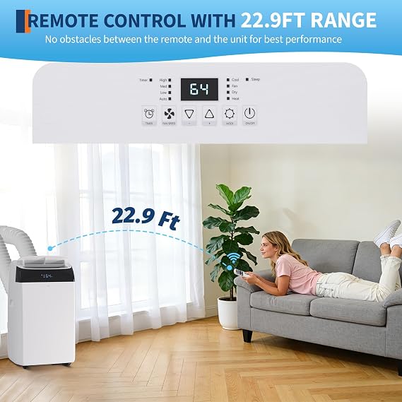 TCL 14,000 BTU Inverter Portable Air Conditioner with Heat Pump, Dual Hose, Cools Up to 450 Sq Ft, Dehumidifier & Quiet Cooling, Smart Energy Efficient AC, Remote Included, White