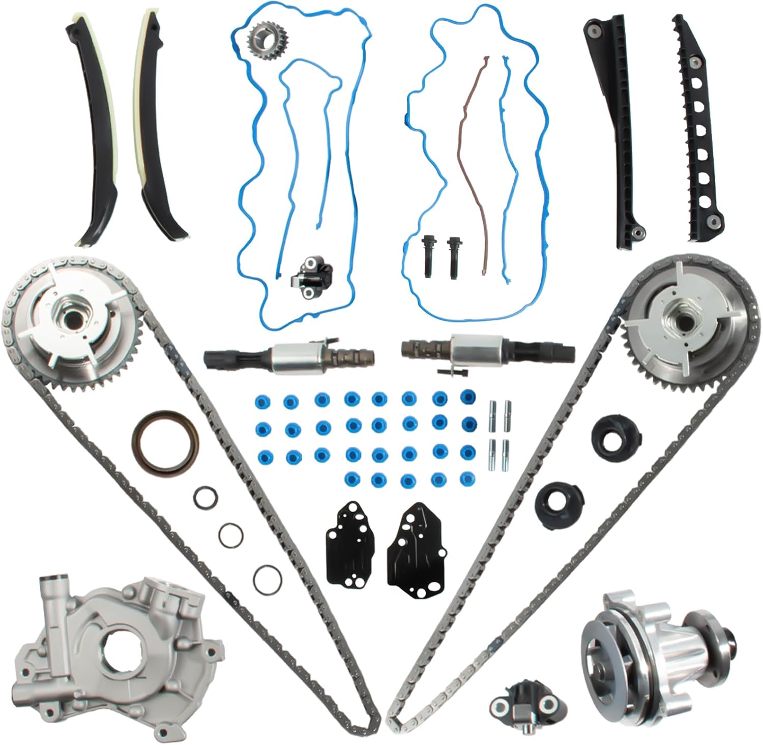 Timing Chain Kit with Water Pump Oil Pump VVT Cam Phaser Solenoid for Ford Expedition F-150 F-250 F-350 Super Duty for Lincoln Navigator Mark LT 5.4L 3V Triton 3R2Z6A257DA 8L3Z-6M280-A