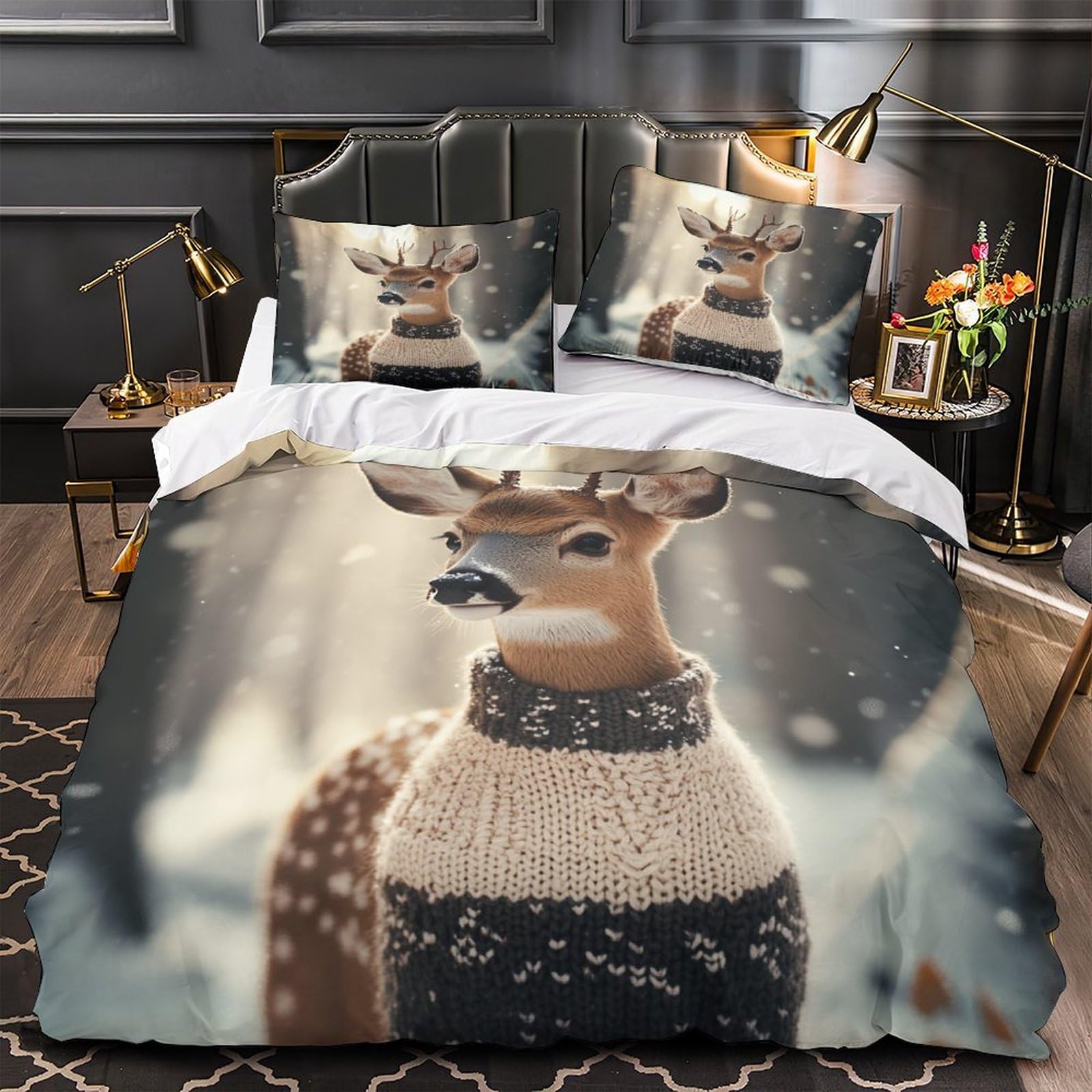 Housse de couette cerf 3D supérieure 200x200cm avec ses deux taies