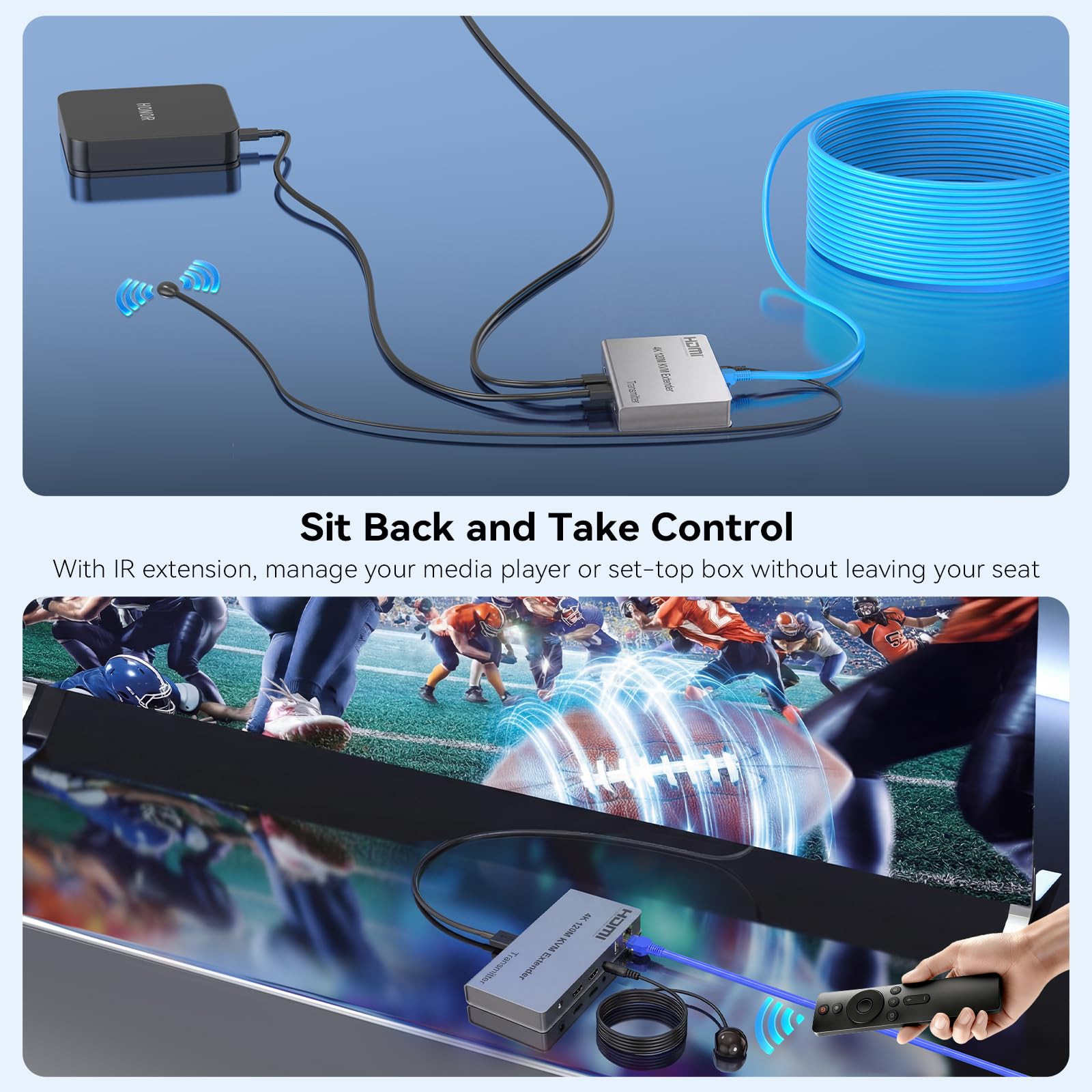 4K Extendeur KVM USB HDMI sur Cat5/6/7 120M,Loop Out, Double Audio, IR
