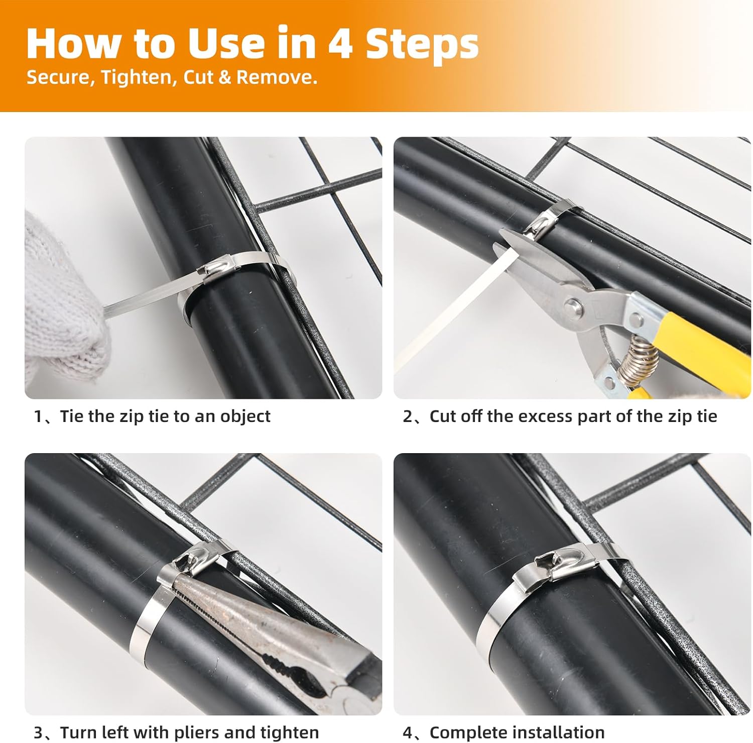 Stainless Steel Zip Ties Heavy Duty 11.8 Inch (120 PCS) with Metal Cutter – 304 Grade Metal Cable Ties, Self-Locking, Heat & UV Resistant, for Outdoor, Fence, Electrical & Automotive Use