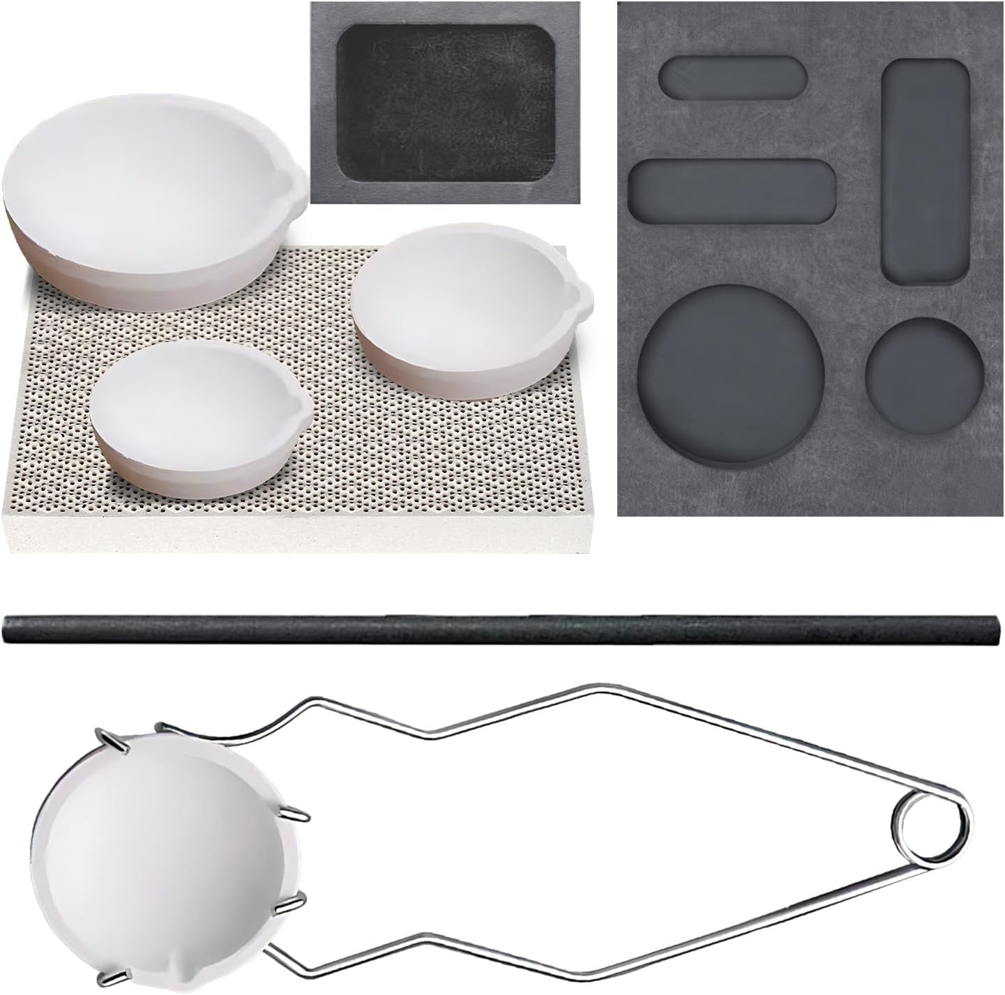 Professional Metal Melting Kit with Ceramic Crucibles (200g/500g/1000g), Graphite Ingot Casting Forms, Tongs & Fire Brick for Smelting Gold, Silver, Copper | Jewelry Making & Casting Starter Set