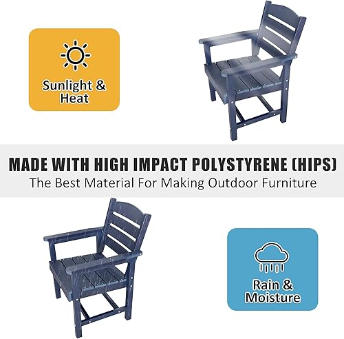 Miniatura 6 de Poly Lumber - Juego de dos sillas de comedor para patio, sillas con respaldo de escalera para exteriores, resistentes a la intemperie (azul marino,