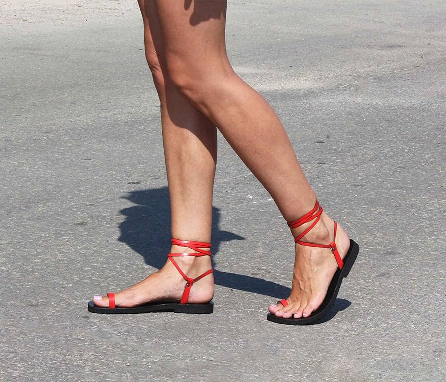 Amazon.com: Colorful Toe Ring Flat Sandals, Strappy Leather