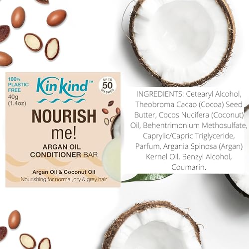 Miniatura 8 de KinKind NOURISH me! Set de barra de champú y acondicionador  Barras de champú y acondicionador de aceite de argán y aceite de coco para hidratación