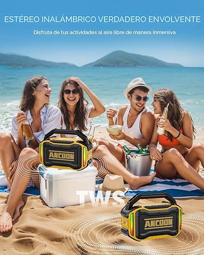 Miniatura 4 de Altavoces Bluetooth Inalámbricos: Altavoz de 80 W (pico) con graves, tiempo de reproducción de 20 horas, IPX6 impermeable, altavoces grandes para el