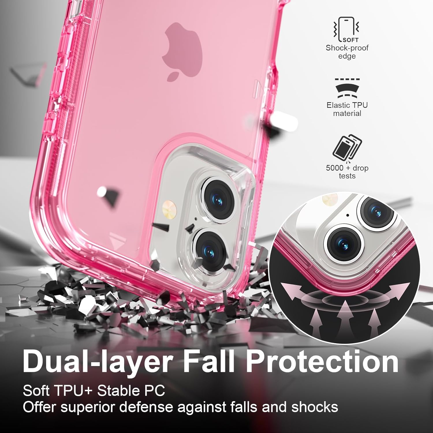 for iPhone 16 Plus Case, Heavy Duty Shockproof Protection Phone Cases, Anti-Drop, Dual Layer Transparent Protective Cover Compatible with iPhone 16 Plus, 6.7 inch,Crystal Pink - Image 5