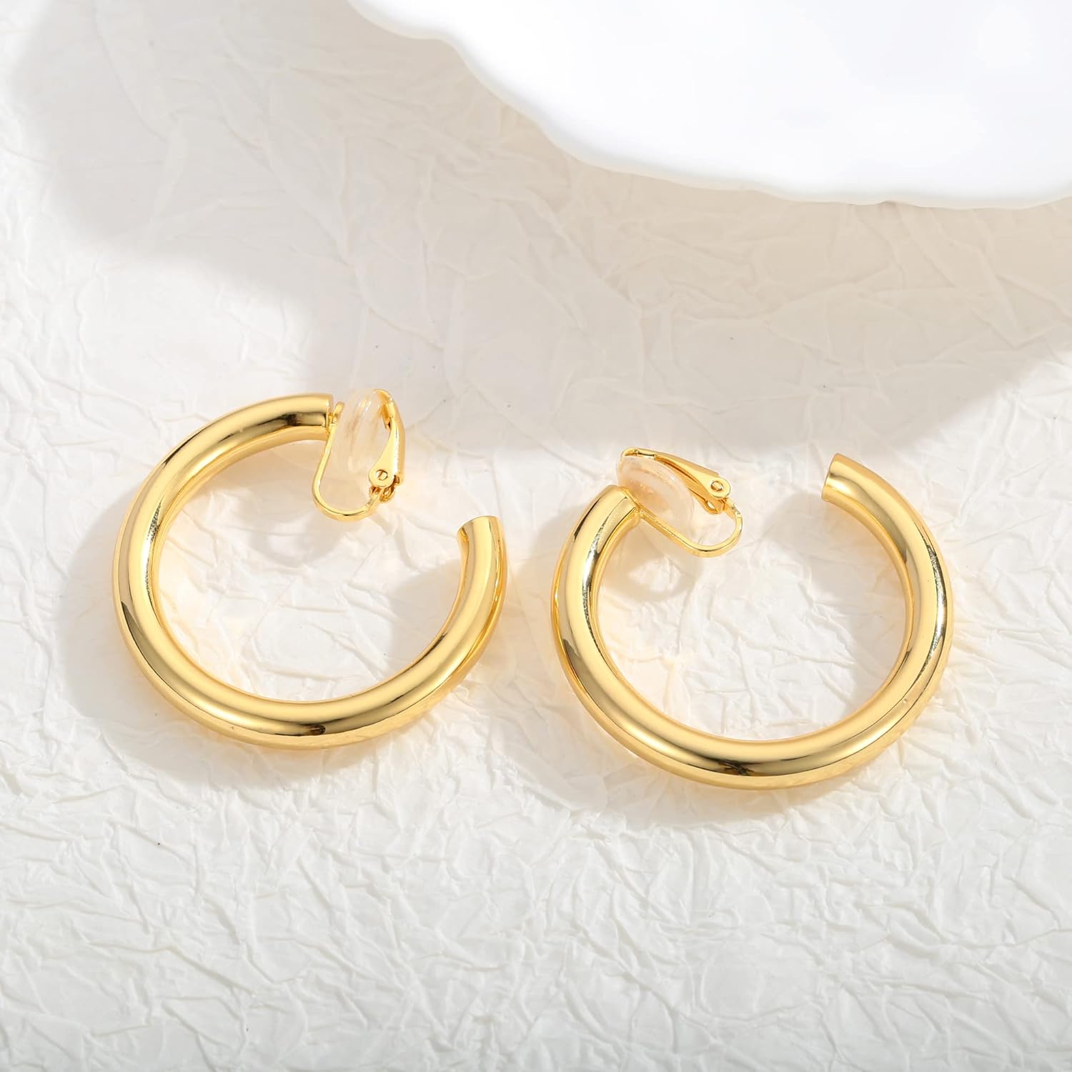 WOWORAMA Gold Clip On Hoop Earrings for Women - Classic Large Chunky Hoops - Non Pierced Minimalistic Clip Earrings - Image 8