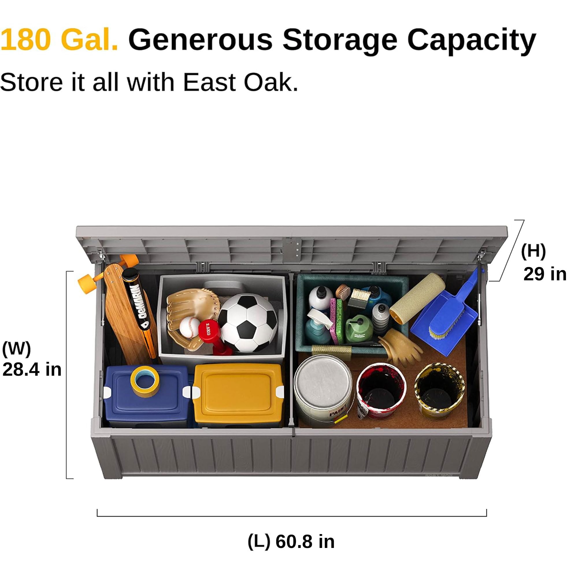 EAST OAK 150 Gallonen Deckbox – Outdoor-Aufbewahrung Aus Harz, Wasserdicht, Mit Sitzbank | Grau, 152 X 71 X 65 Cm