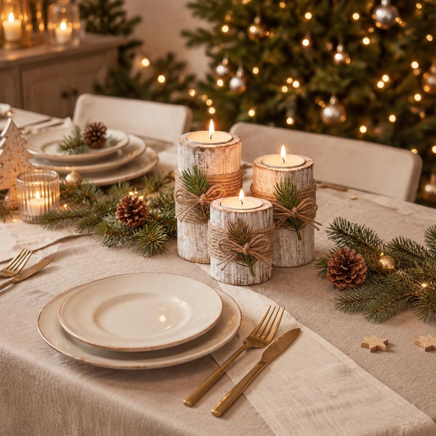 AceOrbit Farmhouse Christmas Tealight Candle Holders Rustic Christmas Decor
